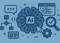 Abstract AI circuit design illustrating software testing and prompt engineering concepts