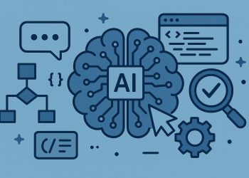 Abstract AI circuit design illustrating software testing and prompt engineering concepts