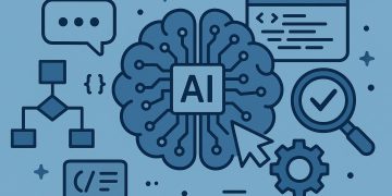 Abstract AI circuit design illustrating software testing and prompt engineering concepts