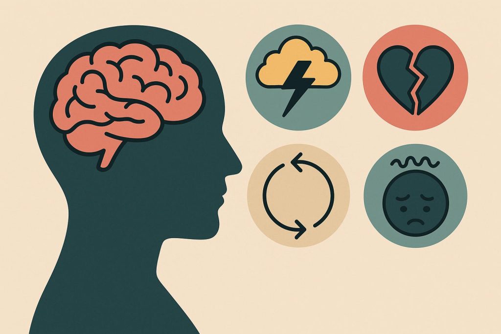 Visual depiction of common psychiatric disorder concepts in America for mental health awareness