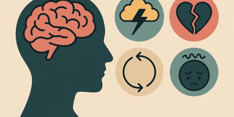 Visual depiction of common psychiatric disorder concepts in America for mental health awareness